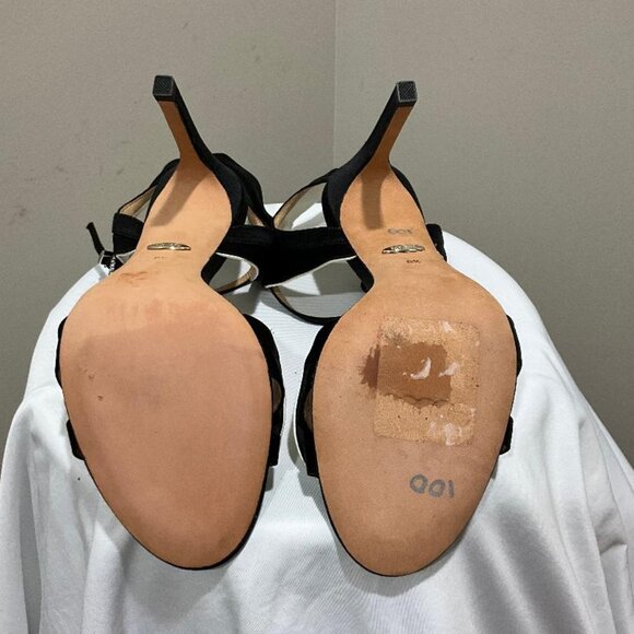 Badgley Mischka black and white satin 4" heels with ankle strap NWOB size 8.5 - Picture 6 of 8